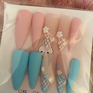 Pink and Blue Floral Press-On Nails